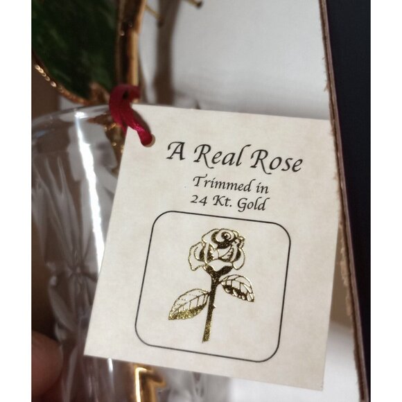 24k Gold Trim Red Rose & Small Bud Vase Set Lacquer Dipped - Picture 4 of 9